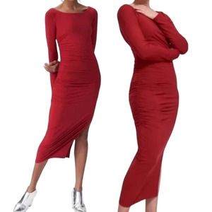 ❤💋💘 Universal Standard Long Sleeve Side Ruched Dress Red Dahlia Size L 💘💋❤